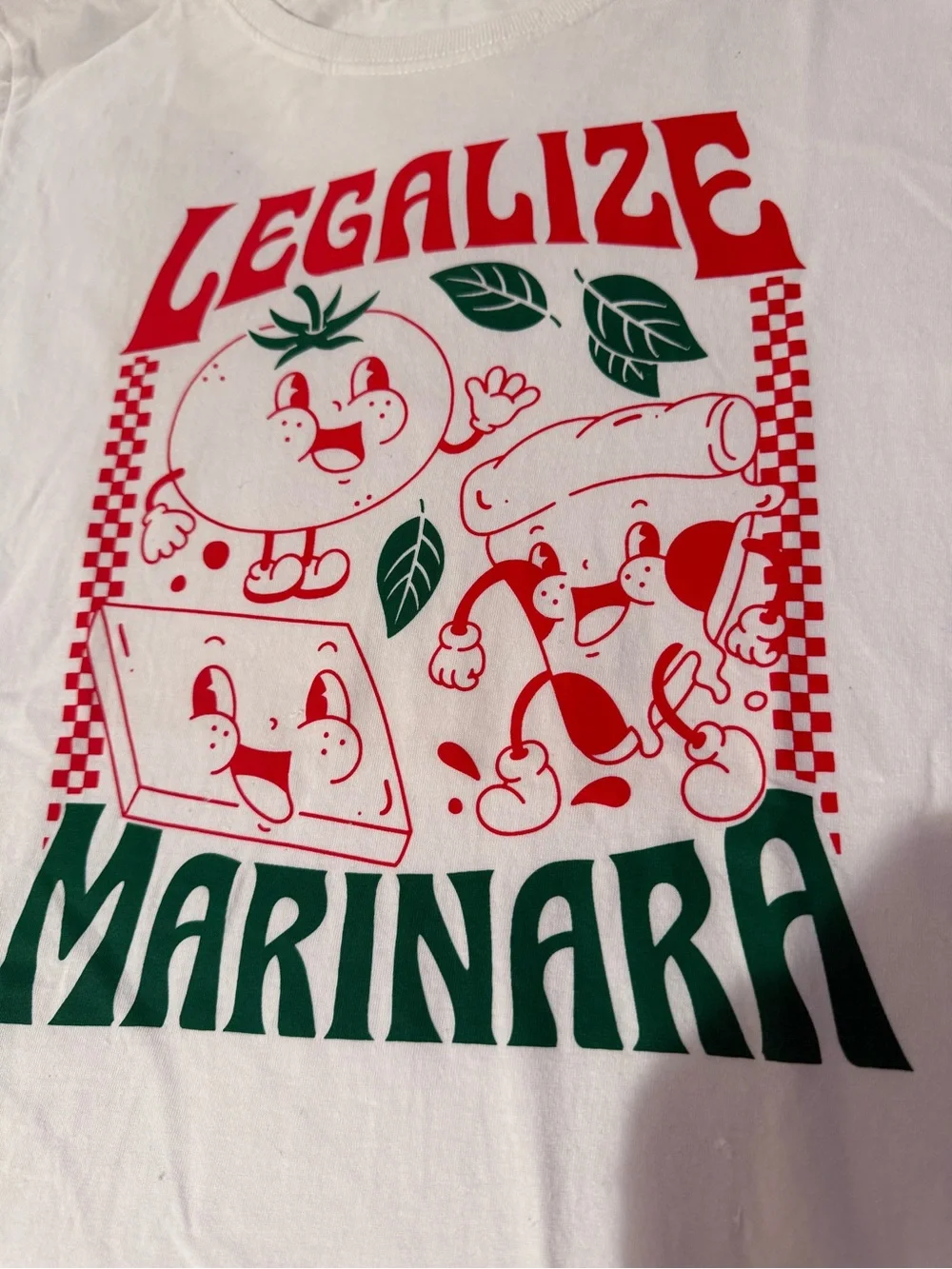 Women’s Legalize Marinara' Graphic Tee - White with Red & Green Print